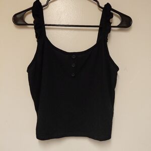 Cute Black Cropped Ruffled Tank Top Size L